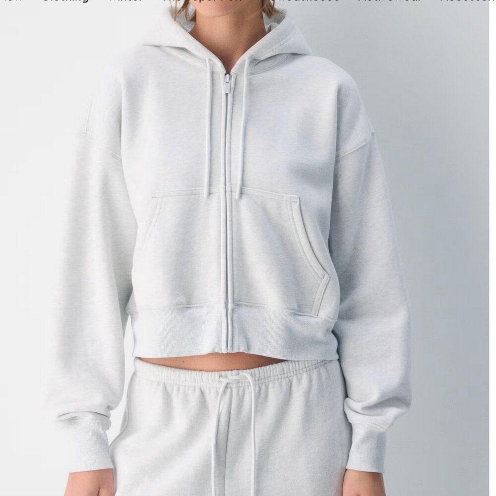 Cozy Sweatfleece Boyfriend Boxy Zip Hoodie, Heather Cloud White, Small